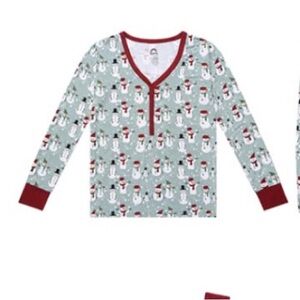 Emerson and Friends Bamboo Women's Snowman Pajama Top in Green and Red Trim